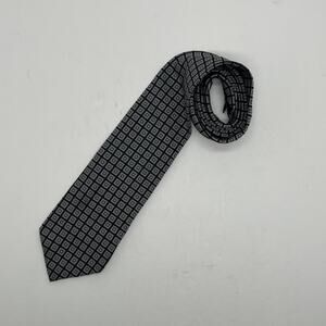 Brook's Brother's Men Black Gray Square Print Silk Tie Made in USA